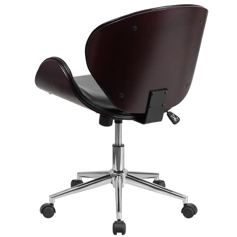 Mid-Back Mahogany Wood Conference Office Chair in Black LeatherSoft. Picture 3