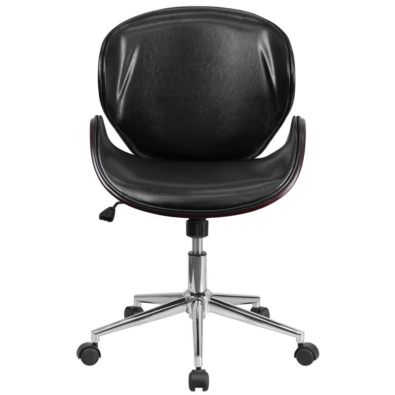 Mid-Back Mahogany Wood Conference Office Chair in Black LeatherSoft. Picture 4