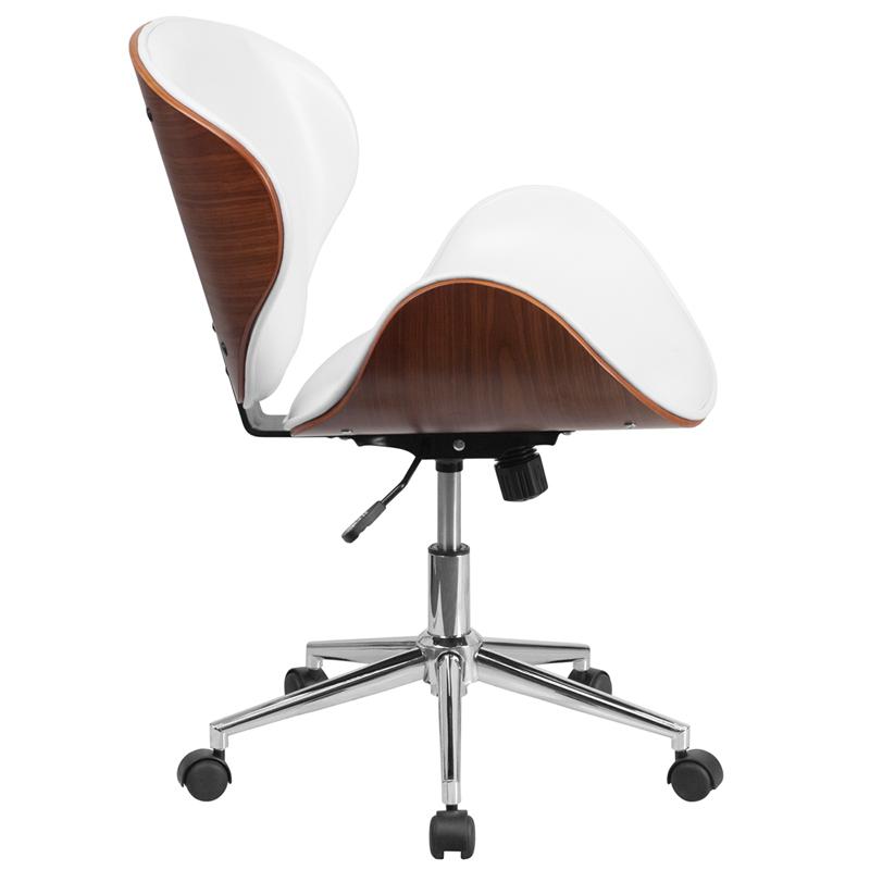 Mid-Back Walnut Wood Conference Office Chair in White LeatherSoft. Picture 2