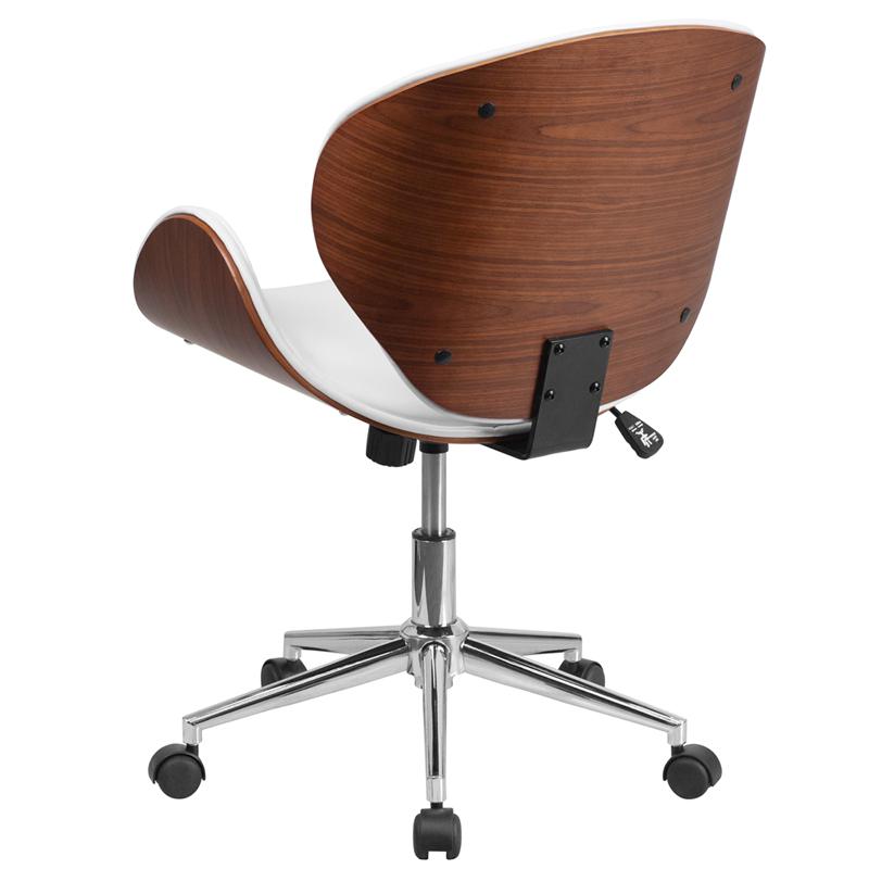 Mid-Back Walnut Wood Conference Office Chair in White LeatherSoft. Picture 3