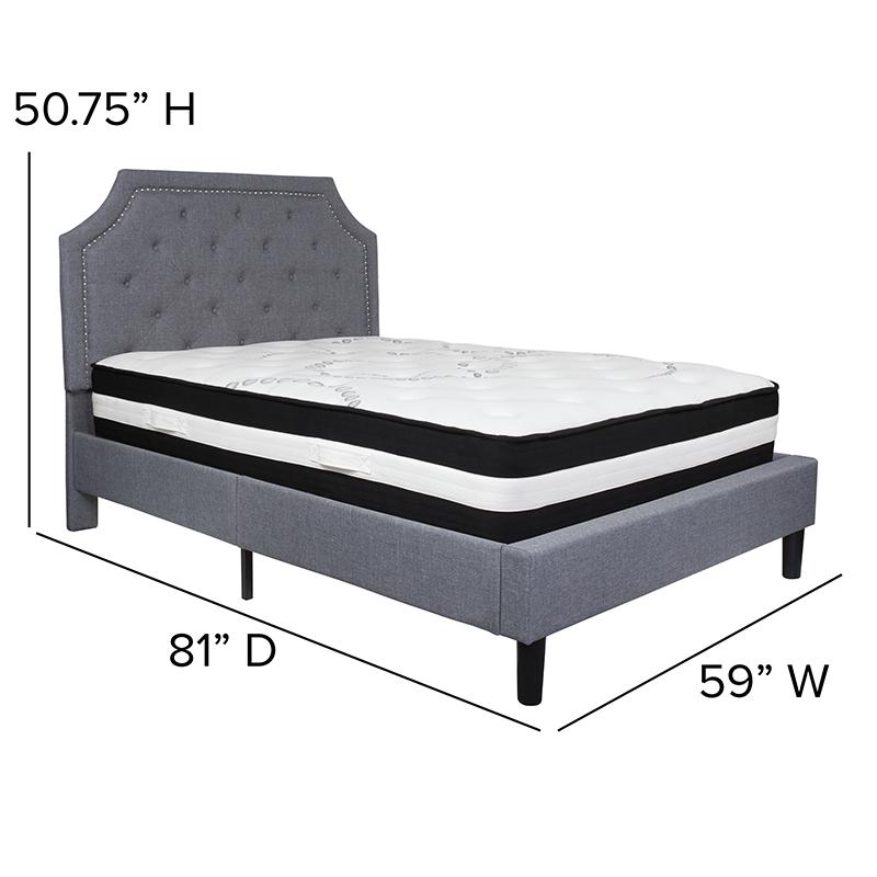 Full Size Platform Bed in Light Gray Fabric with Pocket Spring Mattress. Picture 4
