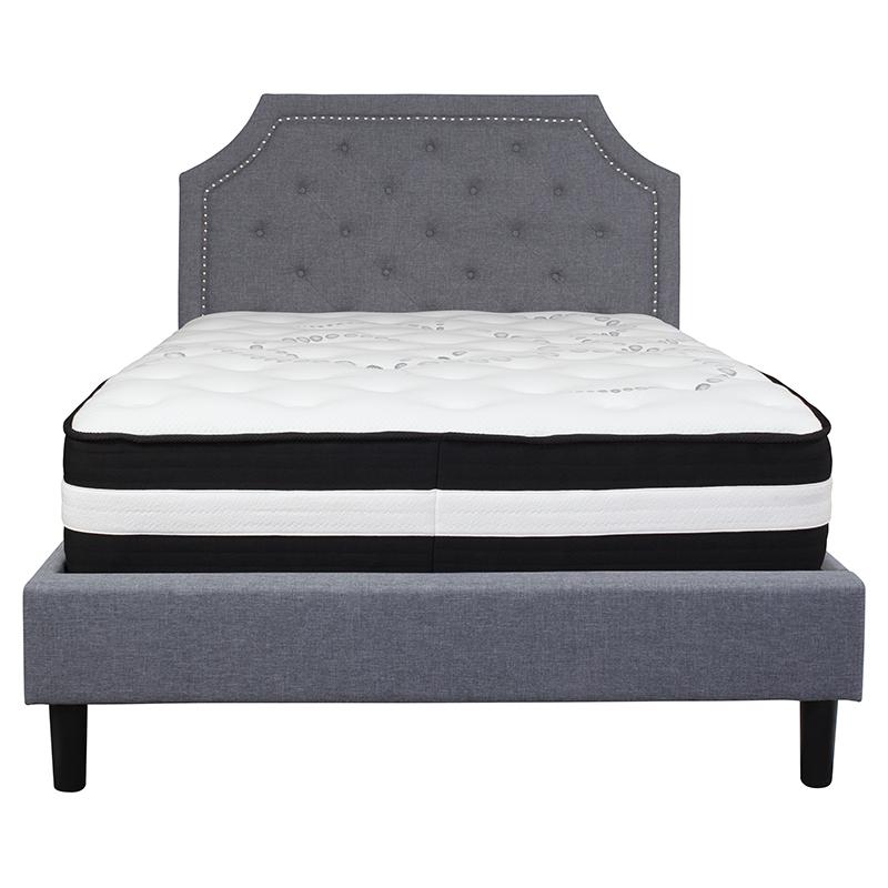 Full Size Platform Bed in Light Gray Fabric with Pocket Spring Mattress. Picture 3