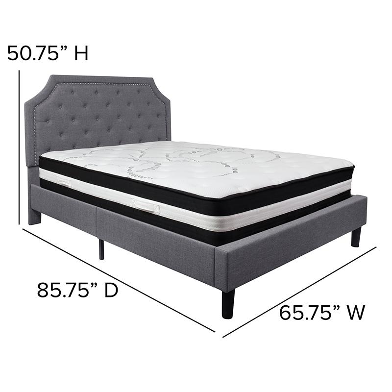 Brighton Queen Size Tufted Upholstered Platform Bed in Light Gray Fabric with Pocket Spring Mattress. Picture 4