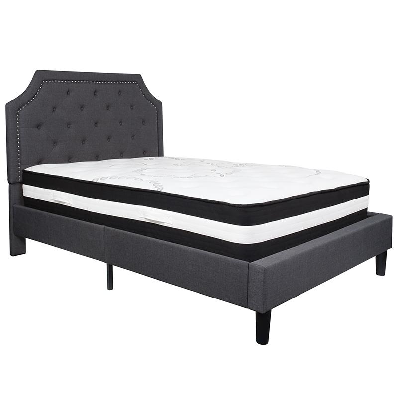Full Size Platform Bed in Dark Gray Fabric with Pocket Spring Mattress. Picture 2