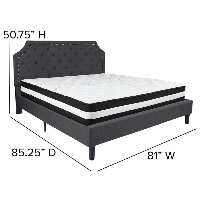 Brighton King Size Tufted Upholstered Platform Bed in Dark Gray Fabric with Pocket Spring Mattress. Picture 4