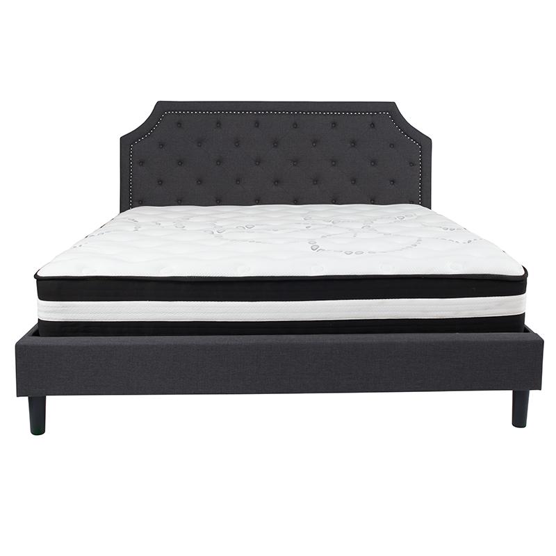 Brighton King Size Tufted Upholstered Platform Bed in Dark Gray Fabric with Pocket Spring Mattress. Picture 3