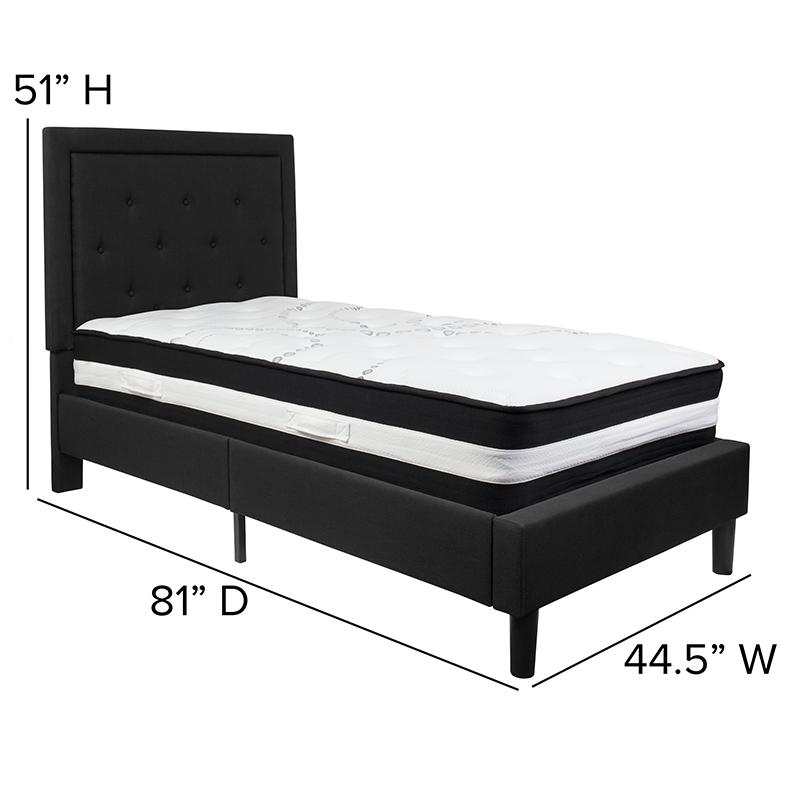 Twin Size Platform Bed in Black Fabric with Pocket Spring Mattress. Picture 4