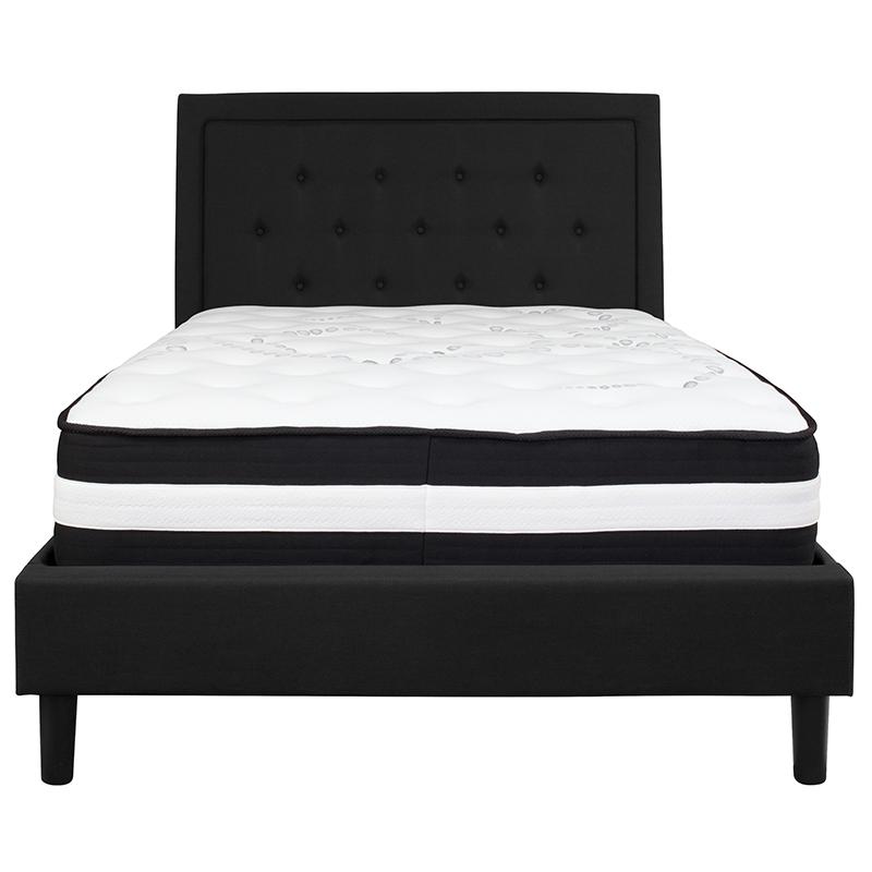 Full Size Platform Bed in Black Fabric with Pocket Spring Mattress. Picture 3