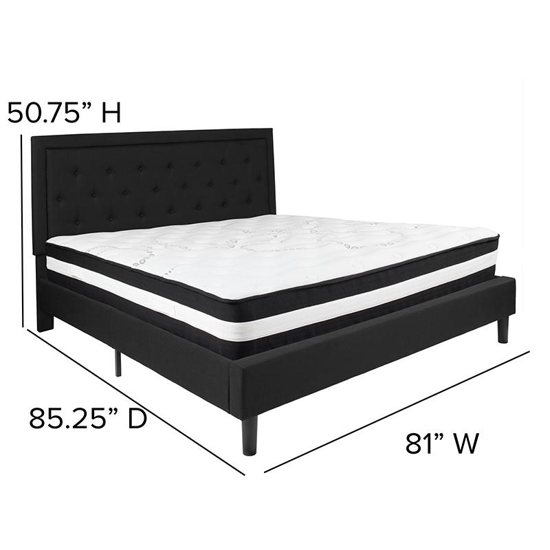 Roxbury King Size Tufted Upholstered Platform Bed in Black Fabric with Pocket Spring Mattress. Picture 4