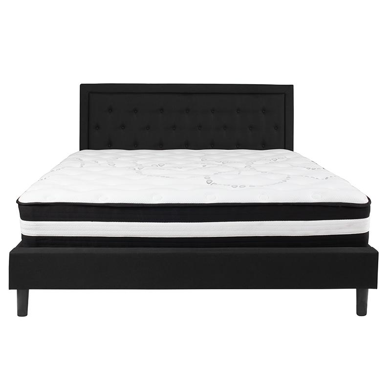 Roxbury King Size Tufted Upholstered Platform Bed in Black Fabric with Pocket Spring Mattress. Picture 3