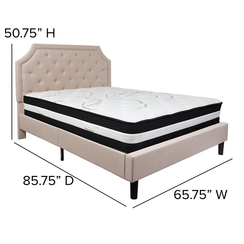 Brighton Queen Size Tufted Upholstered Platform Bed in Beige Fabric with Pocket Spring Mattress. Picture 4