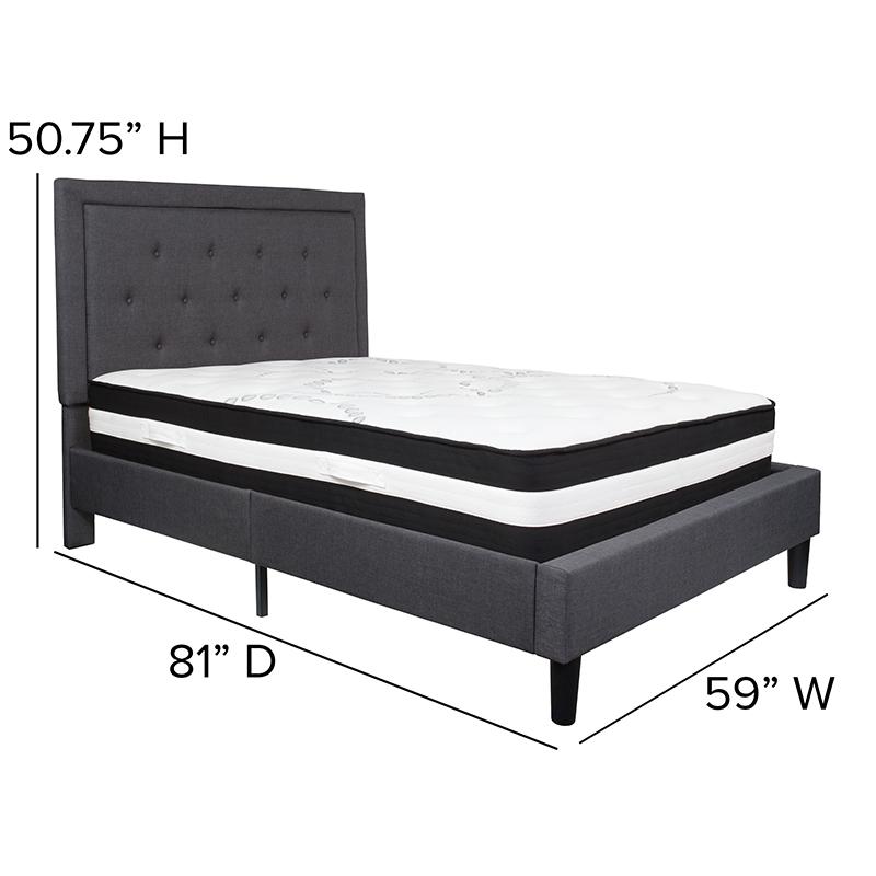 Full Size Platform Bed in Dark Gray Fabric with Pocket Spring Mattress. Picture 4