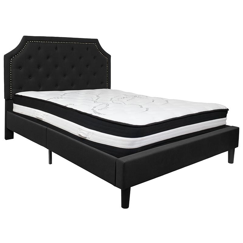 Queen Size Platform Bed in Black Fabric with Pocket Spring Mattress. Picture 2