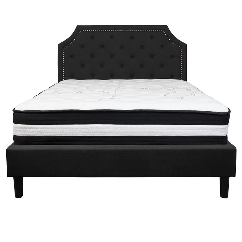 Queen Size Platform Bed in Black Fabric with Pocket Spring Mattress. Picture 3