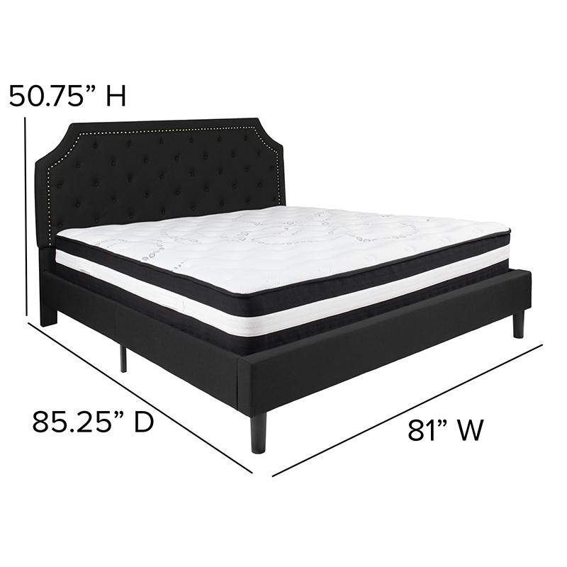 King Size Platform Bed in Black Fabric with Pocket Spring Mattress. Picture 4