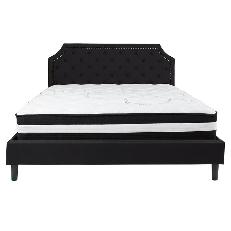 King Size Platform Bed in Black Fabric with Pocket Spring Mattress. Picture 3