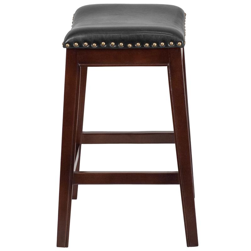 26'' High Backless Cappuccino Wood Counter Height Stool with Black Saddle Seat. Picture 2