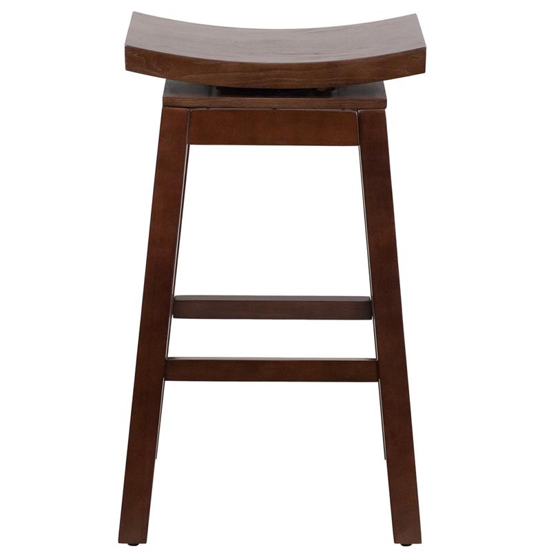 30'' High Saddle Seat Cappuccino Wood Barstool with Auto Swivel Seat Return. Picture 3