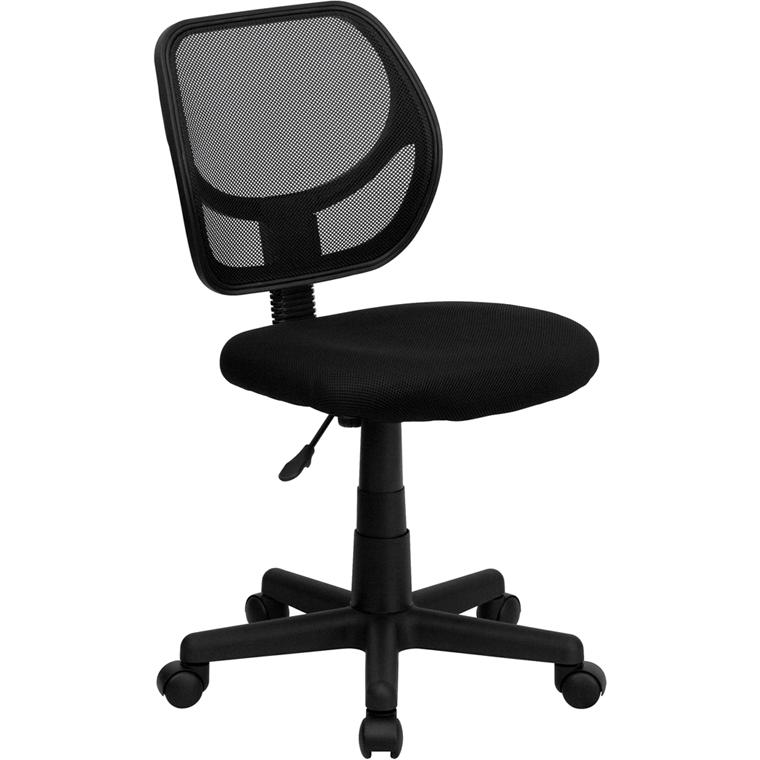 Low Back Black Mesh Swivel Task Office Chair with Curved Square Back. The main picture.