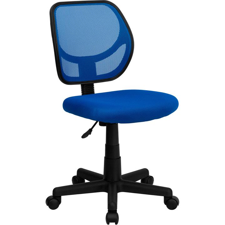 Low Back Blue Mesh Swivel Task Office Chair. Picture 1