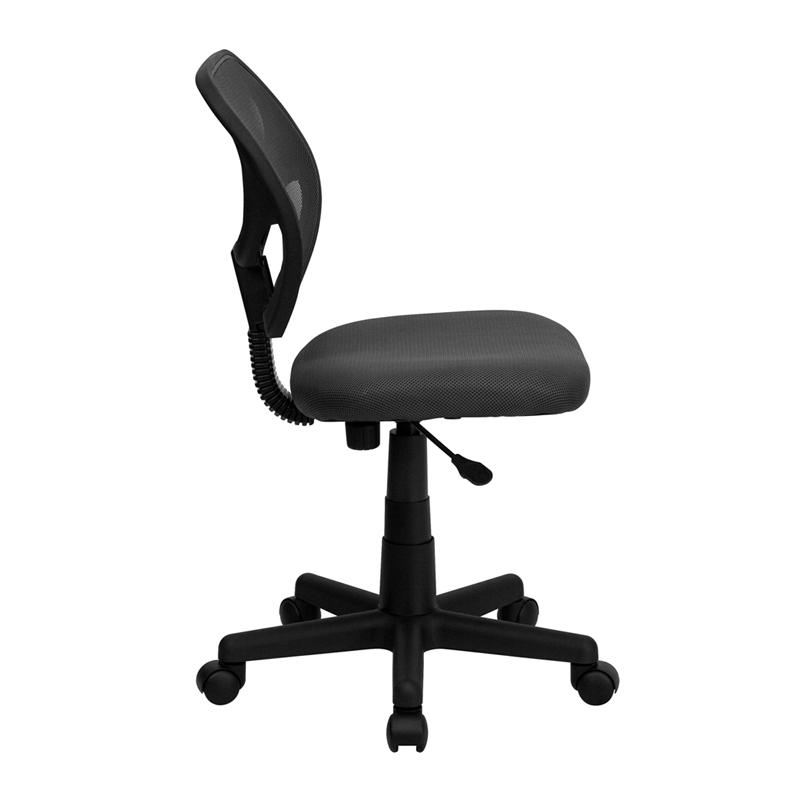 Low Back Gray Mesh Swivel Task Office Chair with Curved Square Back. Picture 2