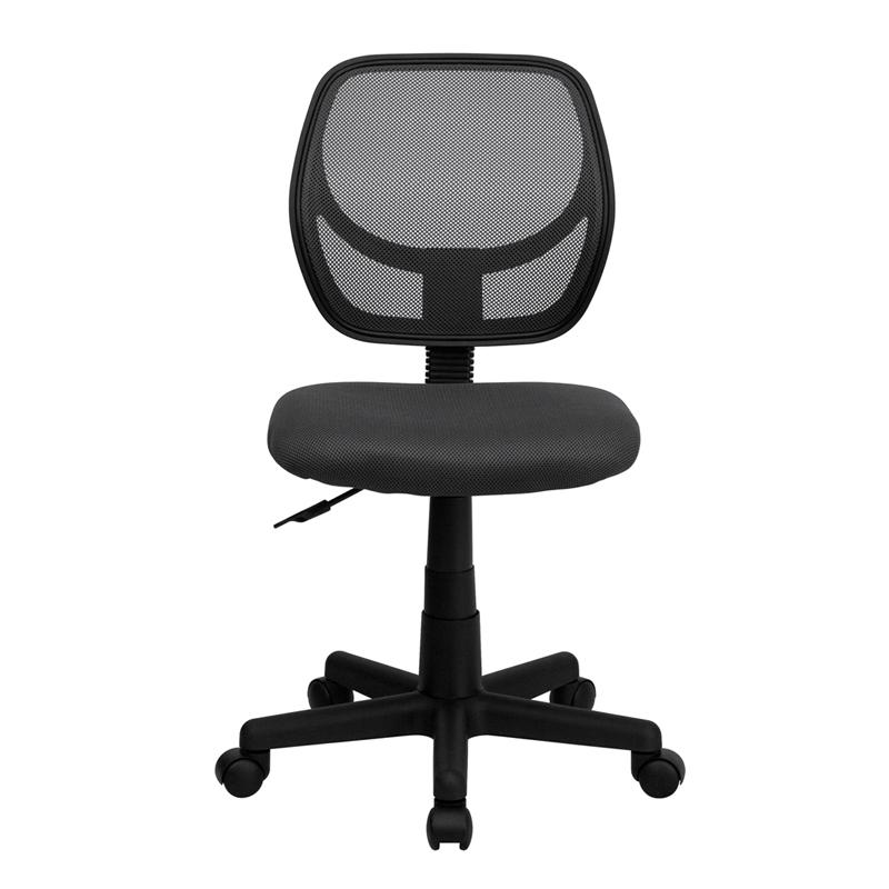 Low Back Gray Mesh Swivel Task Office Chair with Curved Square Back. Picture 4