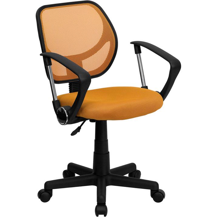 Low Back Orange Mesh Swivel Task Office Chair with Arms. The main picture.