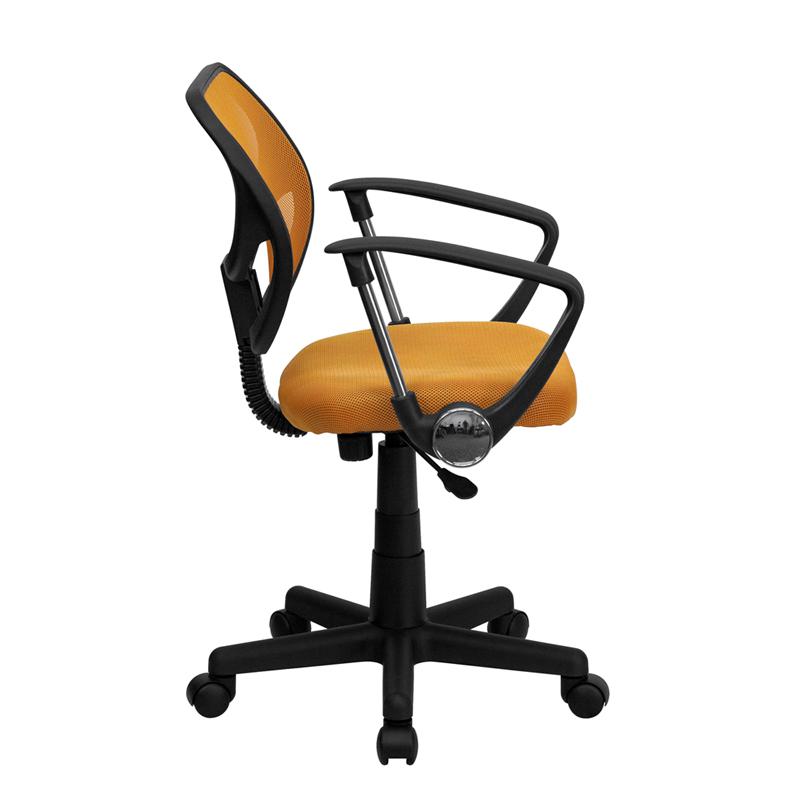 Low Back Orange Mesh Swivel Task Office Chair with Arms. Picture 2