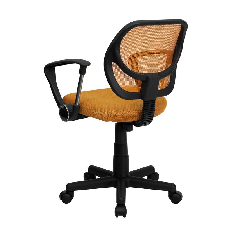 Low Back Orange Mesh Swivel Task Office Chair with Arms. Picture 3