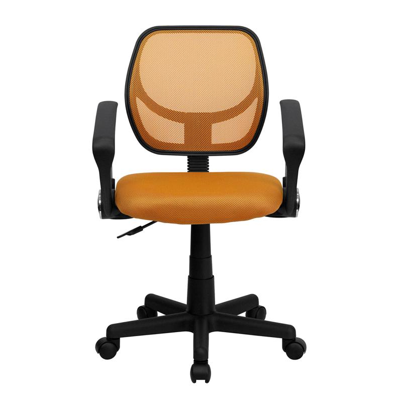 Low Back Orange Mesh Swivel Task Office Chair with Arms. Picture 4