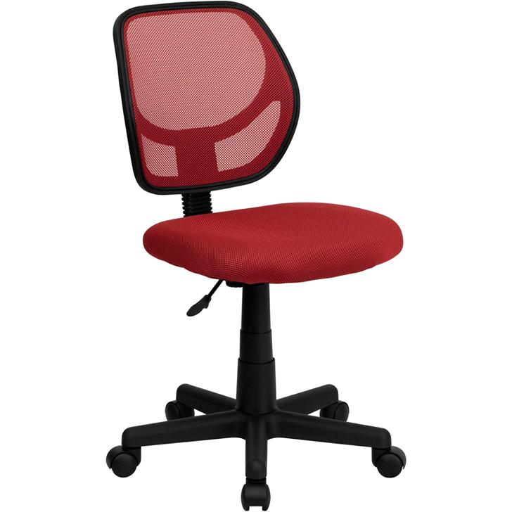 Low Back Red Mesh Swivel Task Office Chair. Picture 1