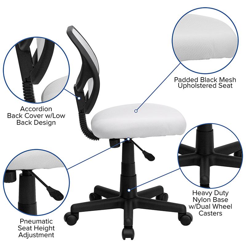 Low Back White Mesh Swivel Task Office Chair. Picture 5