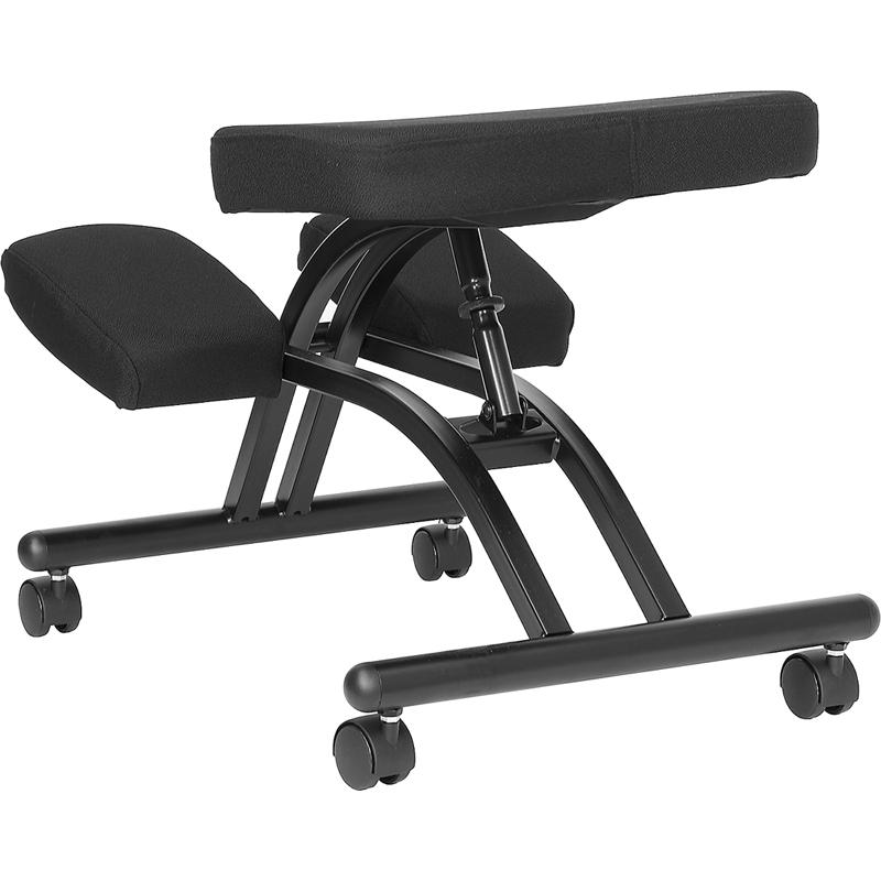 Mobile Ergonomic Kneeling Office Chair in Black Fabric. Picture 3