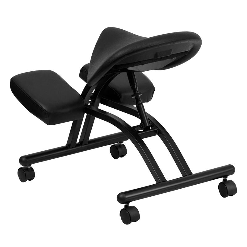 Ergonomic Kneeling Office Chair with Black Saddle Seat. Picture 3