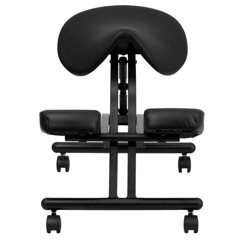 Ergonomic Kneeling Office Chair with Black Saddle Seat. Picture 4