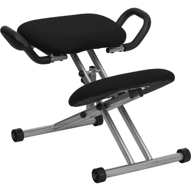 Ergonomic Kneeling Office Chair with Handles in Black Fabric. The main picture.