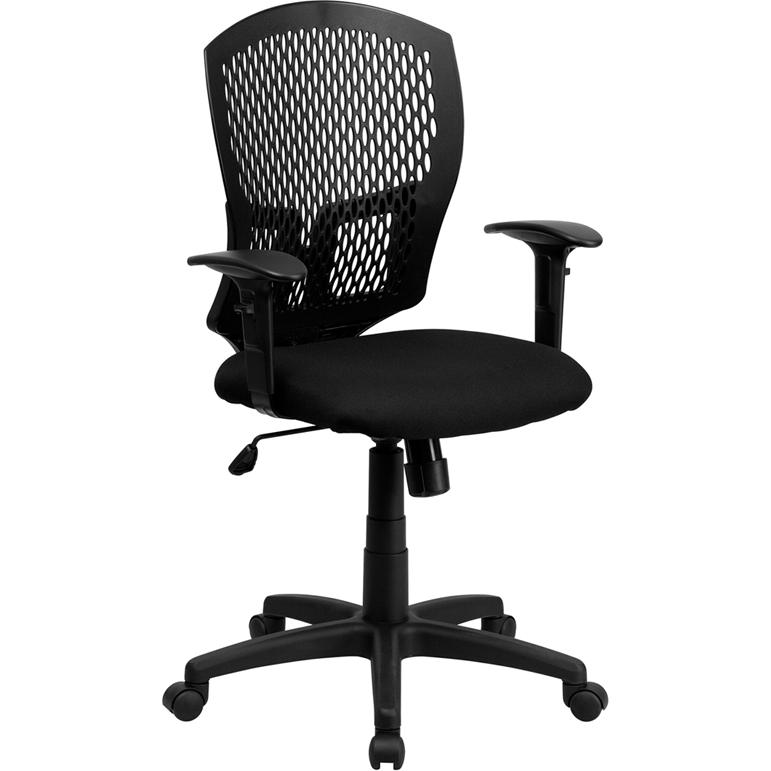 Mid-Back Designer Back Swivel Task Office Chair with Fabric Seat and Adjustable Arms. Picture 1