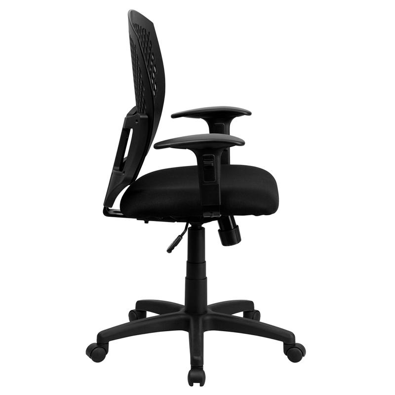 Mid-Back Designer Back Swivel Task Office Chair with Fabric Seat and Adjustable Arms. Picture 2