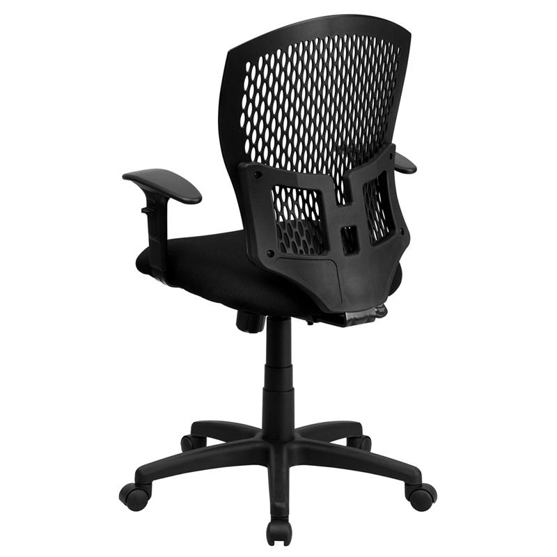 Mid-Back Designer Back Swivel Task Office Chair with Fabric Seat and Adjustable Arms. Picture 3