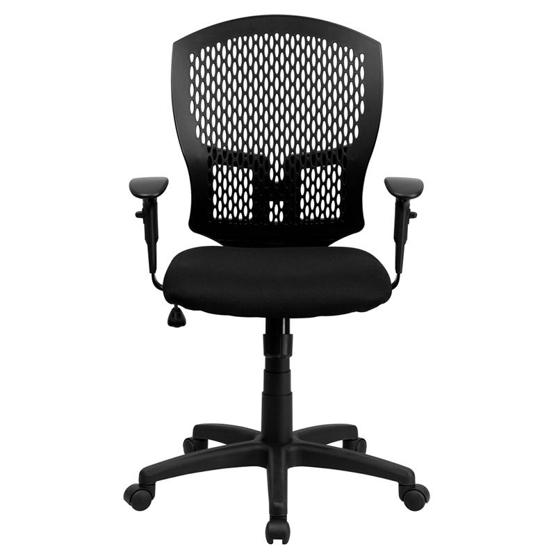 Mid-Back Designer Back Swivel Task Office Chair with Fabric Seat and Adjustable Arms. Picture 4