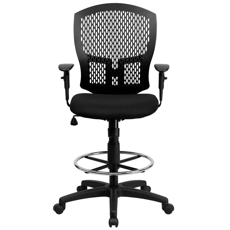 Mid-Back Designer Back Drafting Chair with Fabric Seat and Adjustable Arms. Picture 4