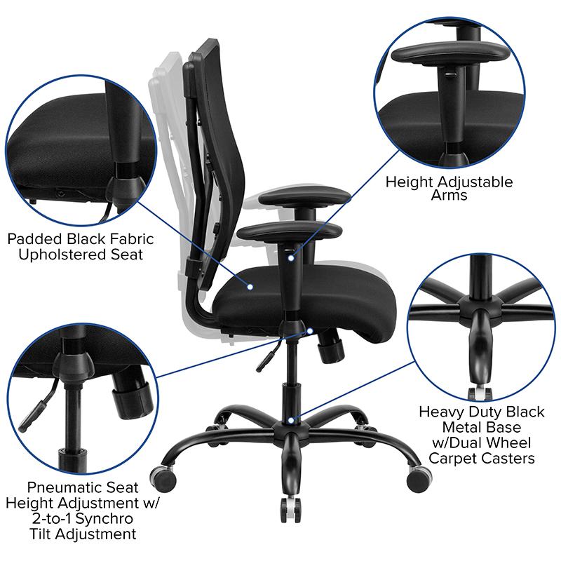 HERCULES Series Big & Tall 400 lb. Rated Black Mesh Executive Swivel Ergonomic Office Chair with Adjustable Arms. Picture 5