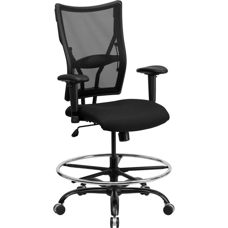 HERCULES Series Big & Tall 400 lb. Rated Black Mesh Ergonomic Drafting Chair with Adjustable Arms. Picture 1