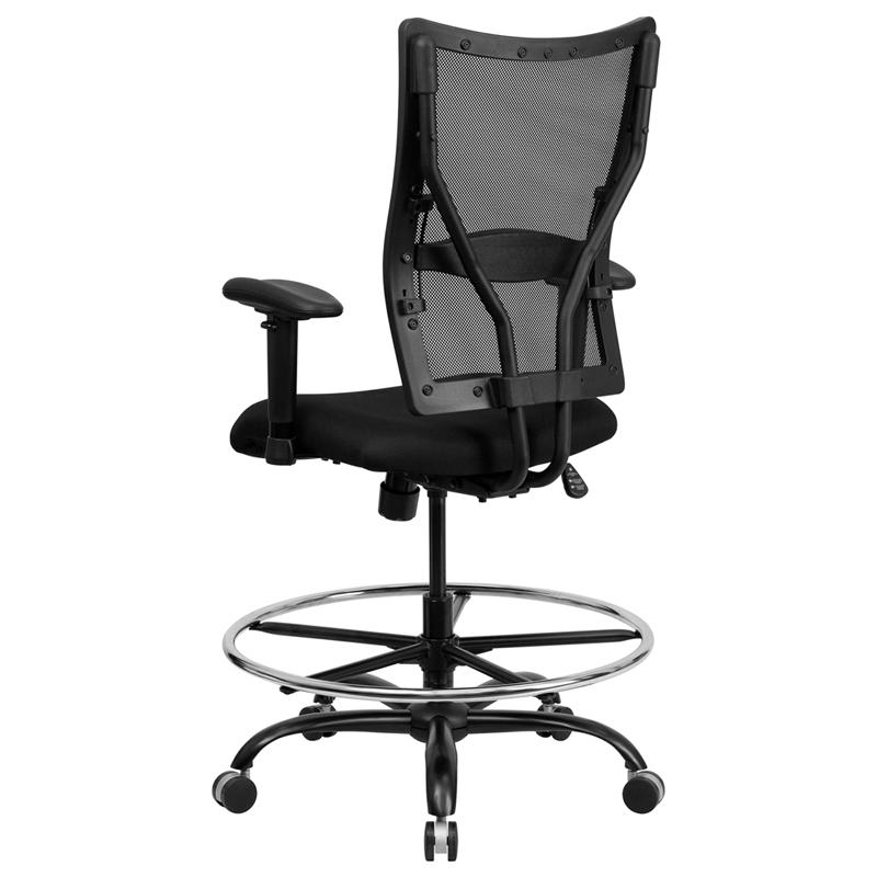 Big & Tall 400 lb. Rated Black Mesh Drafting Chair with Adjustable Arms. Picture 3