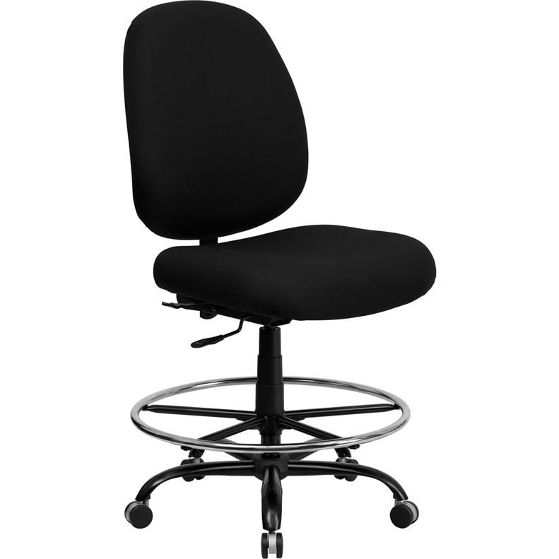 Black Fabric Ergonomic Drafting Chair with Adjustable Back Height. Picture 1