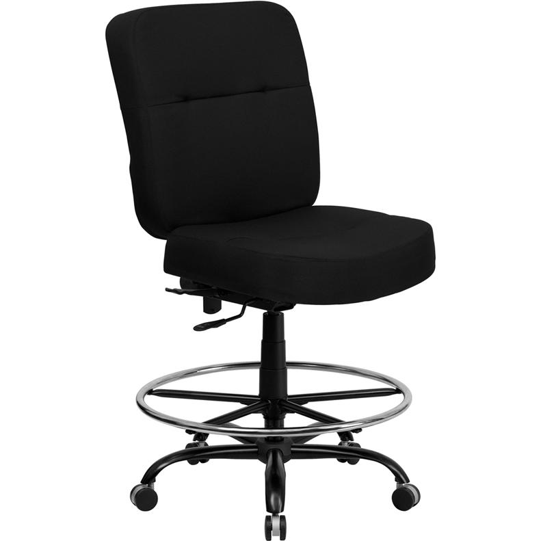 Black Fabric Ergonomic Drafting Chair with Rectangular Back. The main picture.