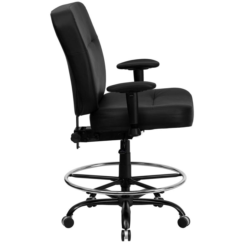 HERCULES Series Big & Tall 400 lb. Rated Black LeatherSoft Ergonomic Drafting Chair with Adjustable Arms. Picture 2