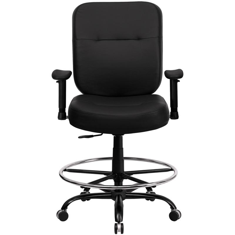 HERCULES Series Big & Tall 400 lb. Rated Black LeatherSoft Ergonomic Drafting Chair with Adjustable Arms. Picture 4
