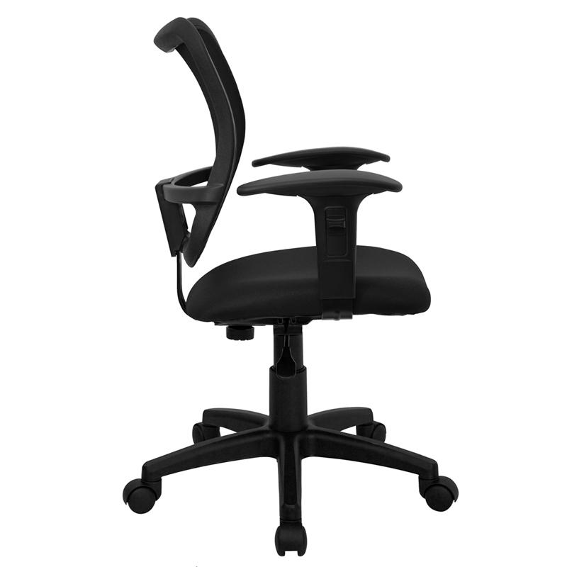 Mid-Back Black Mesh Swivel Task Office Chair with Adjustable Arms. Picture 2