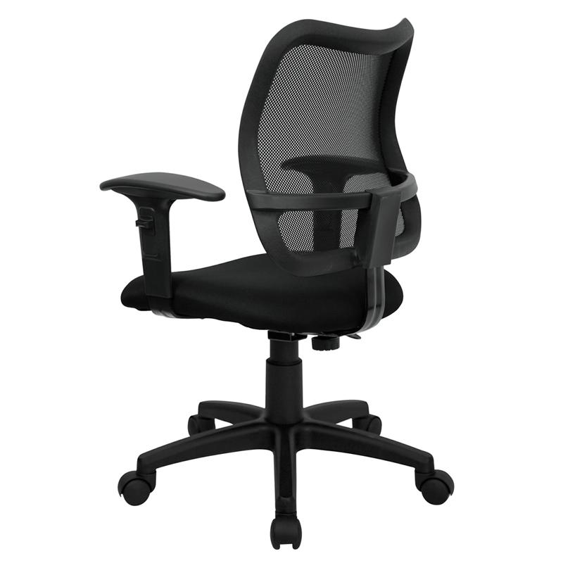 Mid-Back Black Mesh Swivel Task Office Chair with Adjustable Arms. Picture 3